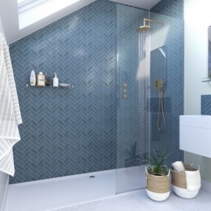 Navy Herringbone Tile Acrylic - Showerwall Panel