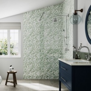 Sage Victorian Floral Print Acrylic - Showerwall Panel