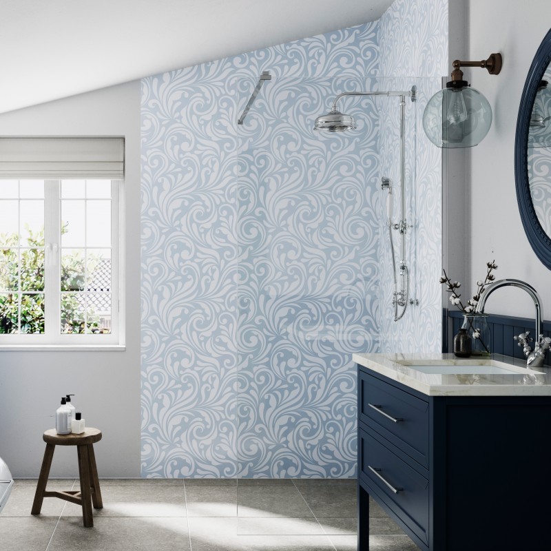 Sky Victorian Floral Print Acrylic - Showerwall Panel - Insitu