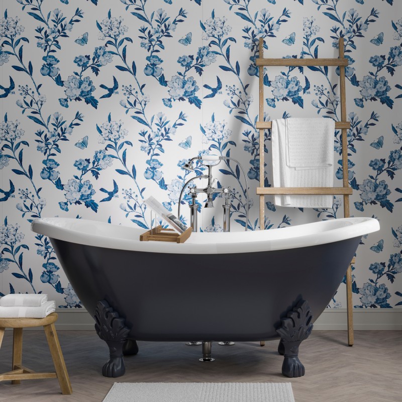 Blue Vintage China Acrylic - Showerwall Panel - Insitu