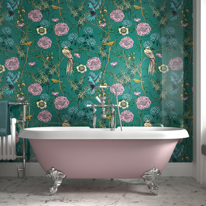 Vintage Birds Acrylic - Showerwall Panel - Insitu