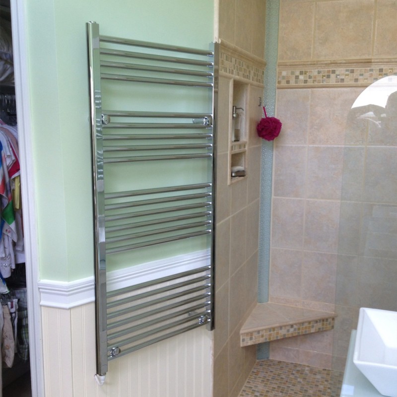 600mm (w) x 1200mm (h) Electric Straight Chrome Towel Rail (Single Heat or Thermostatic Option)