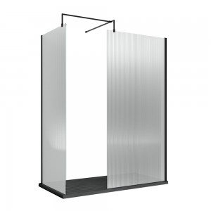 Wall Fixed 8mm Fluted Wetroom Glass Screens 1850mm(H) - Matt Black