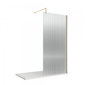 Brushed Brass Fluted Wetroom Glass Screen 800 x 1850 x 8mm - Main