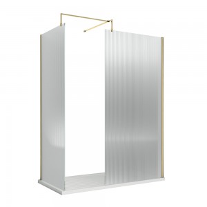 Wall Fixed 8mm Fluted Wetroom Glass Screens 1850mm(H) - Brushed Brass