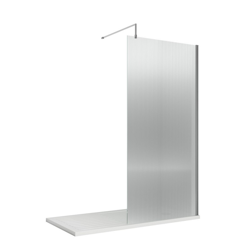 Chrome Fluted Wetroom Glass Screen 800 x 1850 x 8mm - Main