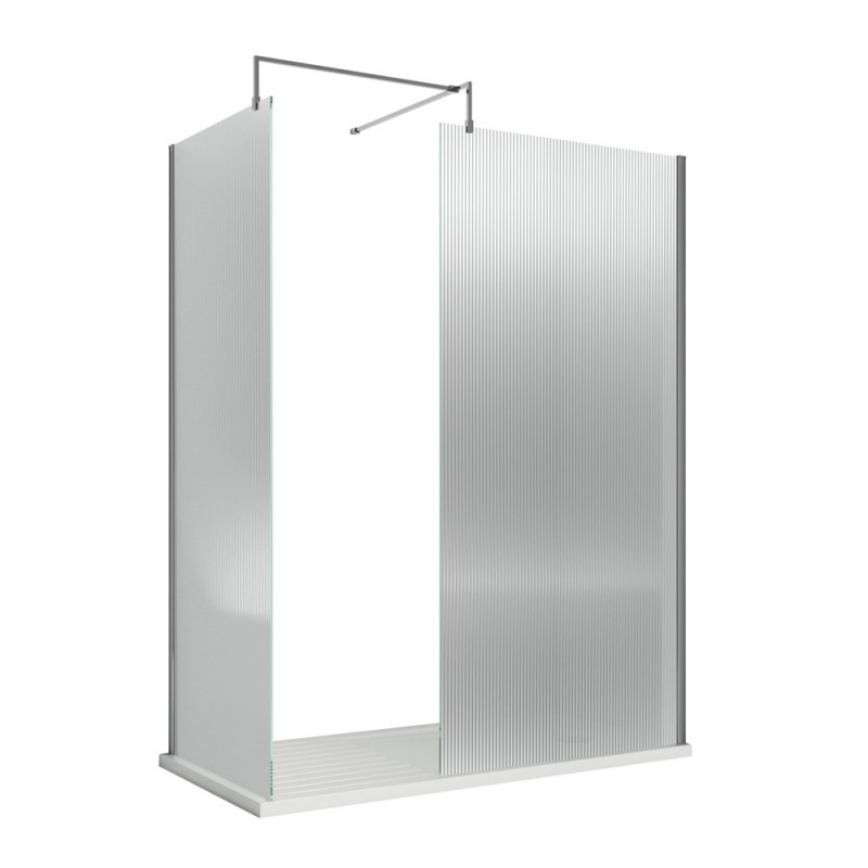 Chrome Fluted Wetroom Glass Screen 800 x 1850 x 8mm - Insitu