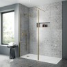 Brushed Brass Outer Framed Wetroom Screen with Support Bar 700 x 1850 x 8mm - Insitu