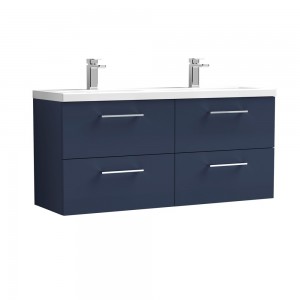 Arno Matt Electric Blue 1200mm Wall Hung 4 Drawer Vanity Unit with Double Basin - Main