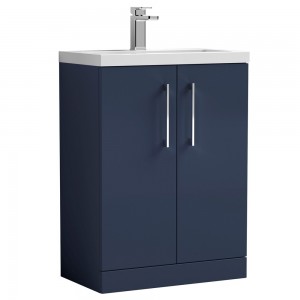 Arno Compact Matt Electric Blue 600mm Freestanding 2 Door Vanity Unit with Ceramic Basin - Main