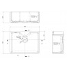 Fireclay Butler Sink with Tap Ledge 595 x 450 x 220mm - Technical Drawing