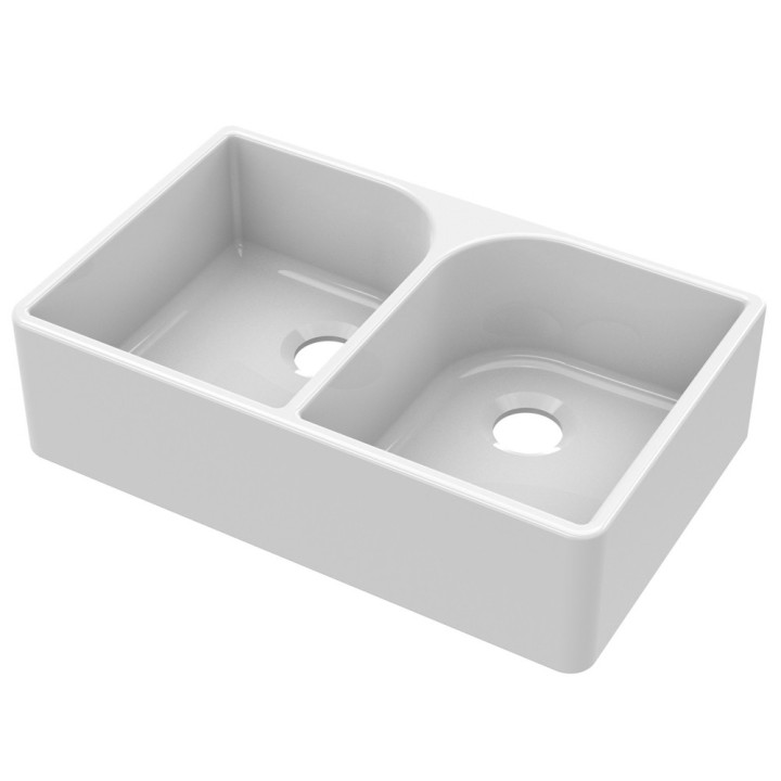Fireclay Butler Sink 2 Bowl with Flush Weir 795 x 500 x 220mm - Main
