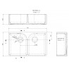 Fireclay Butler Sink 2 Bowl with Flush Weir 795 x 500 x 220mm - Technical Drawing