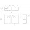 Fireclay Butler Sink 2 Bowl with Flush Weir & Overflows 795 x 500 x 220mm - Technical Drawing