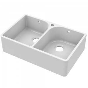 Fireclay Butler Sink 2 Bowl with Flush Weir, Tap Hole & Overflows 795 x 500 x 220mm - Main