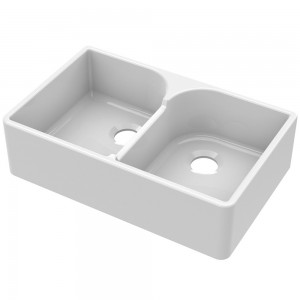 Fireclay Butler Sink 2 Bowl with Stepped Weir 795 x 500 x 220mm - Main