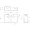 Fireclay Butler Sink 2 Bowl with Stepped Weir & Overflows 795 x 500 x 220mm - Technical Drawing