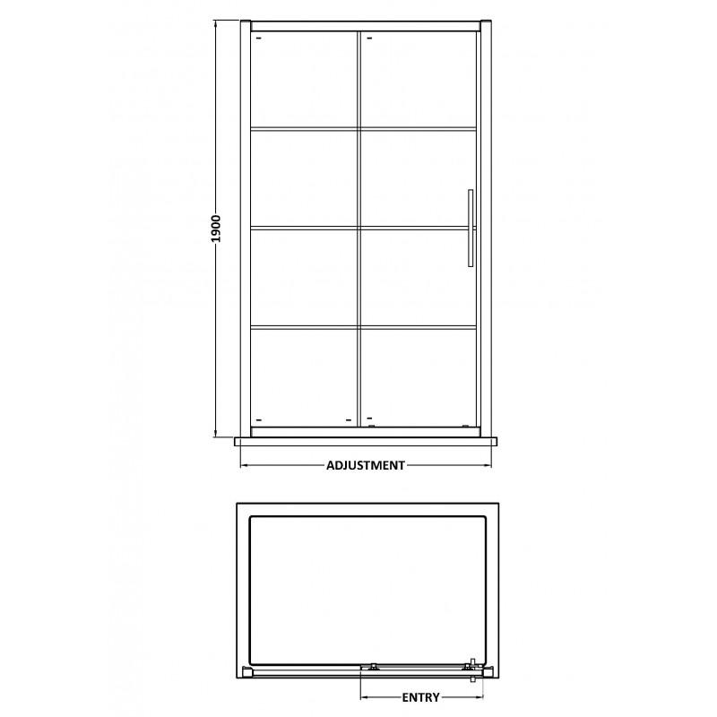 Apex Matt Black 1200mm Sliding Shower Door - Technical Drawing