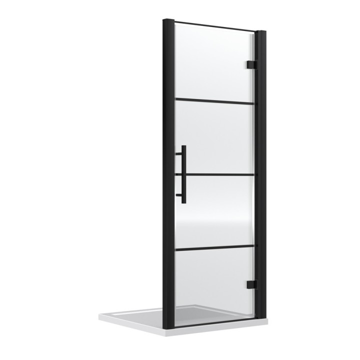 Apex Matt Black 800mm Hinged Shower Door - Main