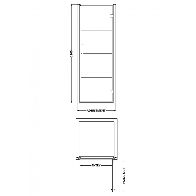 Apex Matt Black 800mm Hinged Shower Door - Technical Drawing