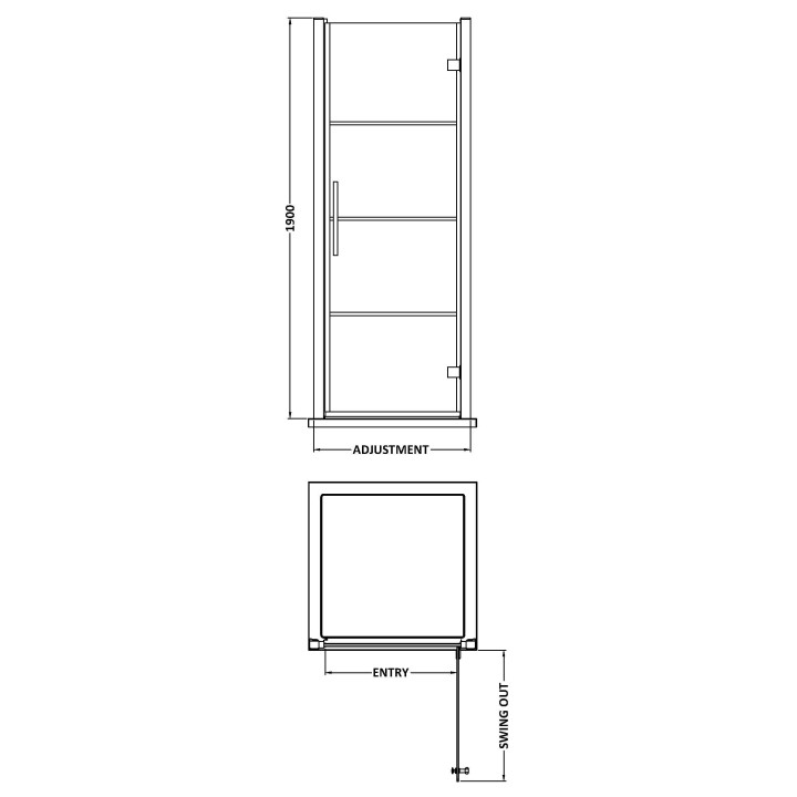 Apex Matt Black 800mm Hinged Shower Door - Technical Drawing