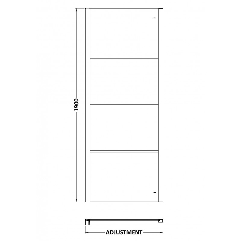 Apex Matt Black 800mm Side Shower Panel - Technical Drawing