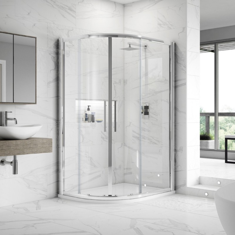 Apex Chrome Offset Quadrant Shower Enclosure 900 x 800mm - Insitu