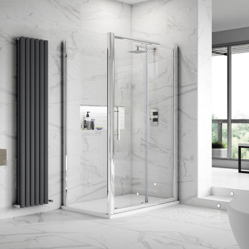 Apex Chrome 1000mm Sliding Shower Door - Insitu