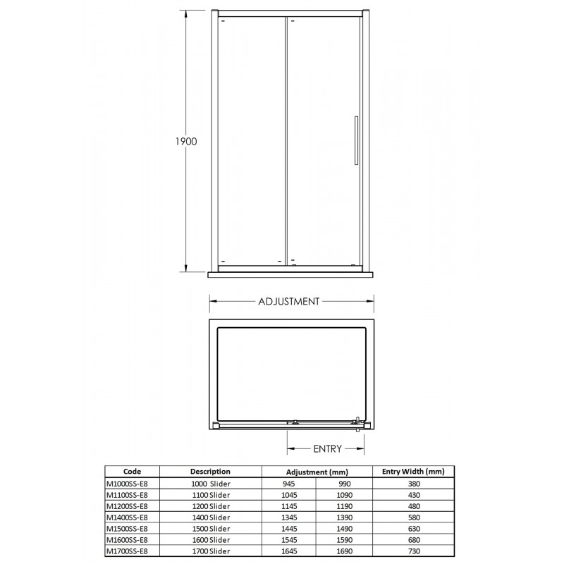 Apex Chrome Sliding Shower Door