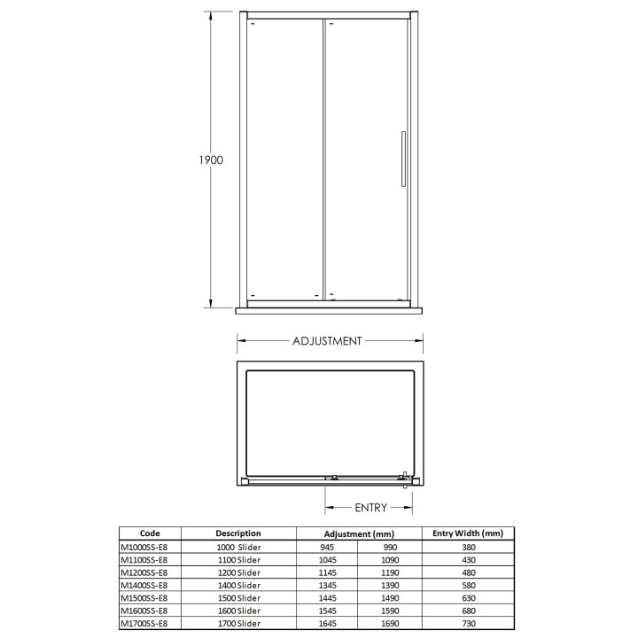 Apex Chrome Sliding Shower Door 1000mm to 1400mm (w) - 4 Sizes