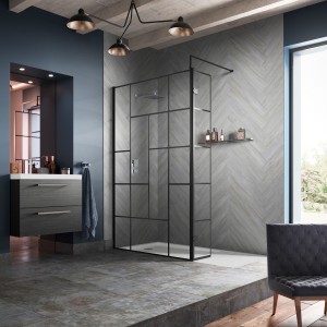 Wall Fixed 8mm Abstract Framed Wetroom Screens 1950mm(H) - Matt Black