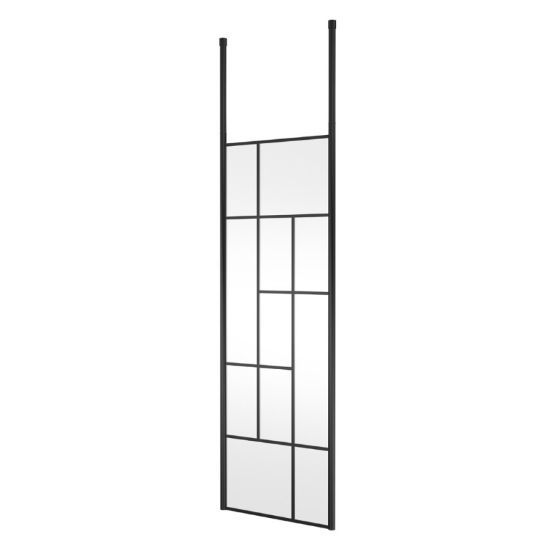 Matt Black 700mm Abstract Frame Wetroom Screen with Ceiling Posts - Main