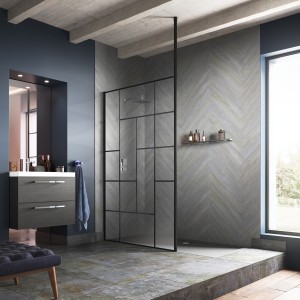 Freestanding 8m Abstract Wetroom Screens 1950mm(H) - Matt Black