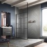 Matt Black 700mm Abstract Frame Wetroom Screen with Ceiling Posts - Insitu