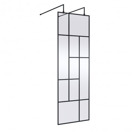 Matt Black 700mm Abstract Frame Wetroom Screen with Support Bars - Main