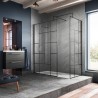 Matt Black 700mm Abstract Frame Wetroom Screen with Support Bars - Insitu