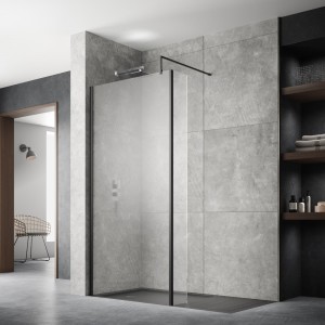 Wall Fixed 8mm Wetroom Shower Screens 1950mm(H) - Matt Black