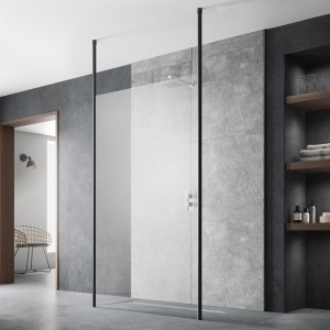 Freestanding 8mm Wetroom Shower Screens with Ceiling Posts 1950mm(H) - Matt Black