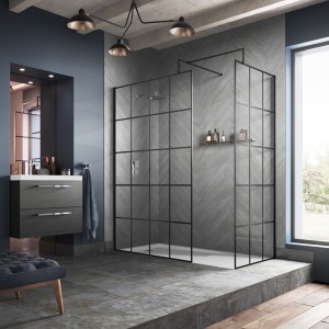 Wall Fixed 8mm Framed Wetroom Screens 1950mm(H) - Matt Black