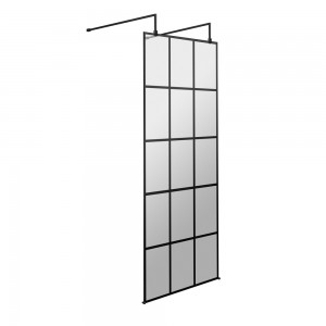 700mm x 1950mm Black Framed Wetroom Screen with Support Bars and Feet - Main