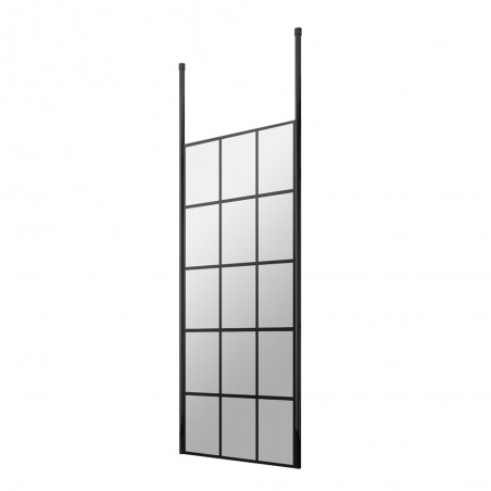 700mm x 1950mm Black Framed Wetroom Screen with Ceiling Posts - Main