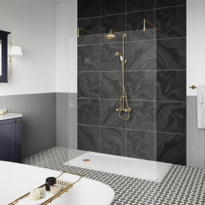 Freestanding 8mm Wetroom Shower Screens with Feet 1950mm(H) - Brushed Brass