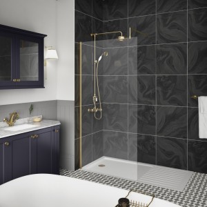 Wall Fixed 8mm Wetroom Shower Screens 1950mm(H) - Brushed Brass