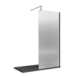 Matt Black 800mm Fluted Wetroom Screen with Support Bar - Main