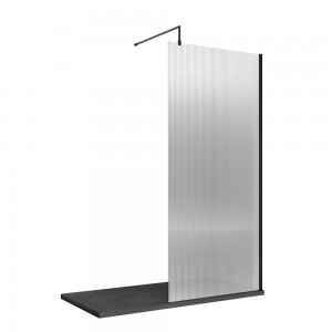 Matt Black 800mm Fluted Wetroom Screen with Support Bar - Main