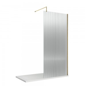 Brushed Brass 800mm Fluted Wetroom Screen with Support Bar - Main