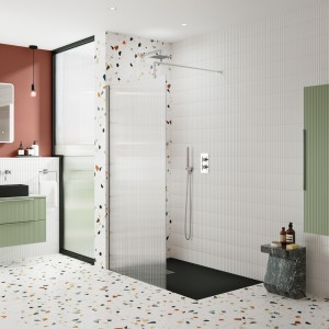 Polished Chrome Fluted Wetroom Screens with Support Bar