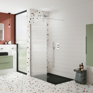 Wall Fixed 8mm Fluted Wetroom Glass Screens 1950mm(H) - Chrome