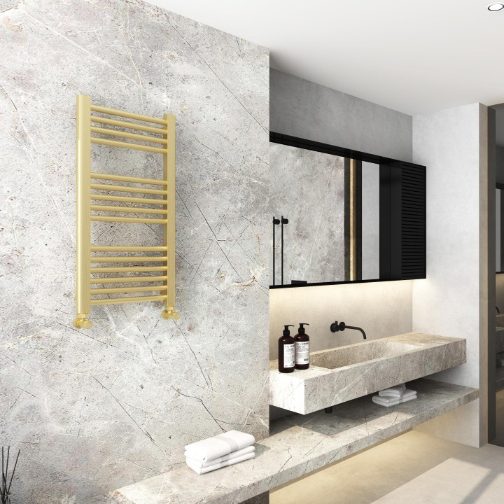 400mm (w) x 800mm (h) Electric Straight Brushed Brass Towel Rail (Single Heat Or Thermostatic Option)