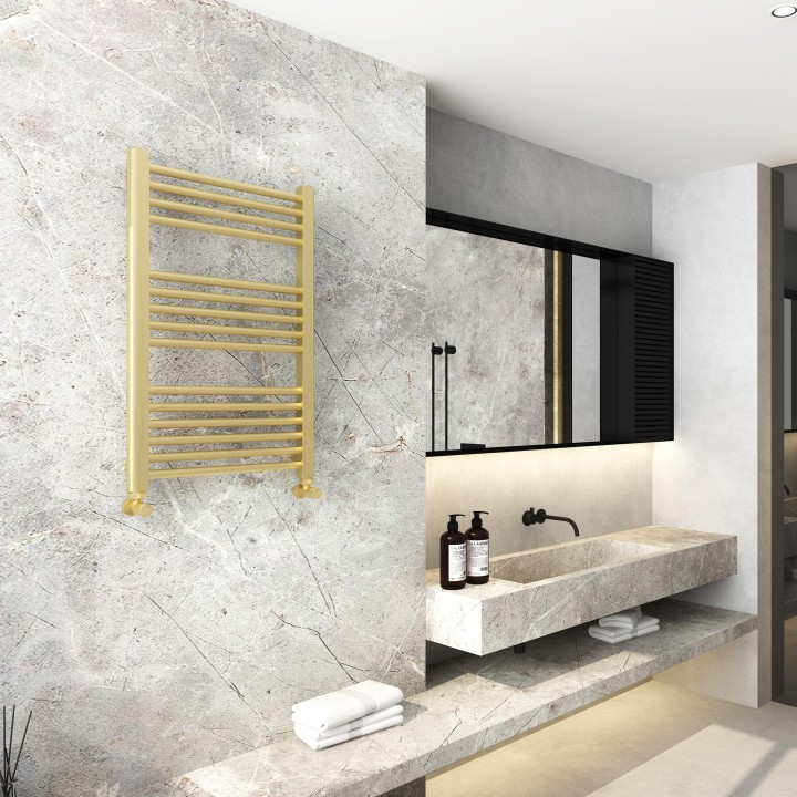 500mm (w) x 800mm (h) Electric Straight Brushed Brass Towel Rail (Single Heat Or Thermostatic Option)